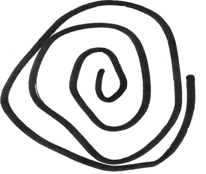 hand-drawn black spiral on pale blue